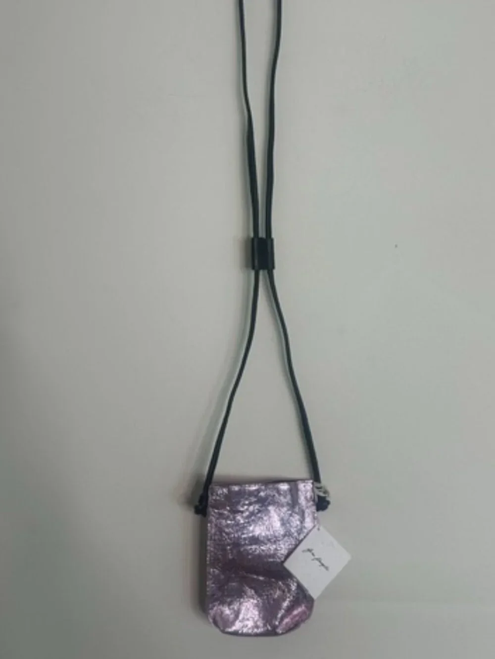 Free People Glitter Damsel Metallic Pink Leather Crossbody Handmade NWT - Picture 1 of 16